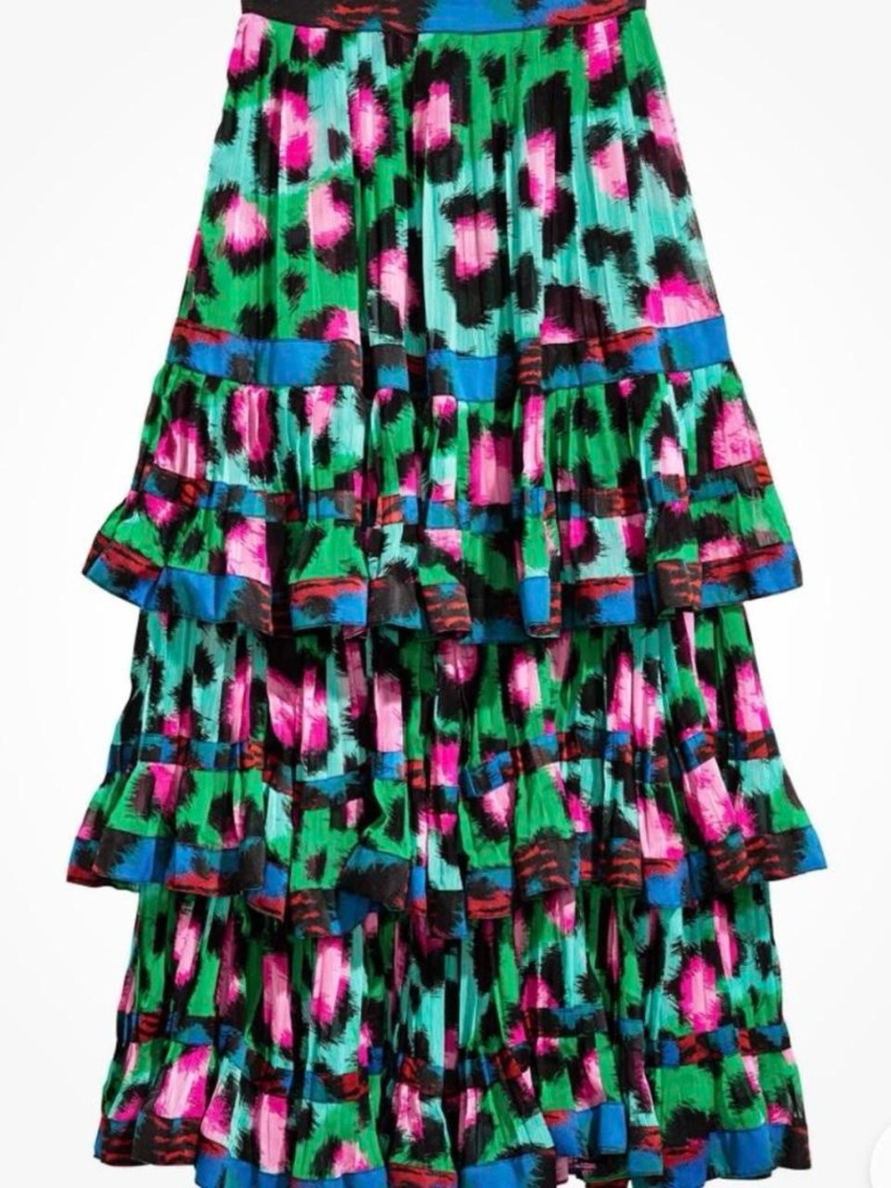 Kenzo H&M Tiered Ruffle Midi Skirt in Green and Pink